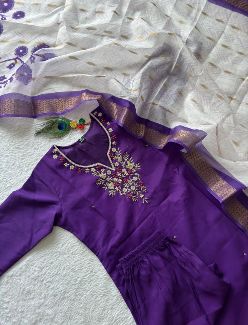 Purple Riwaayat Roman Silk Suit Set