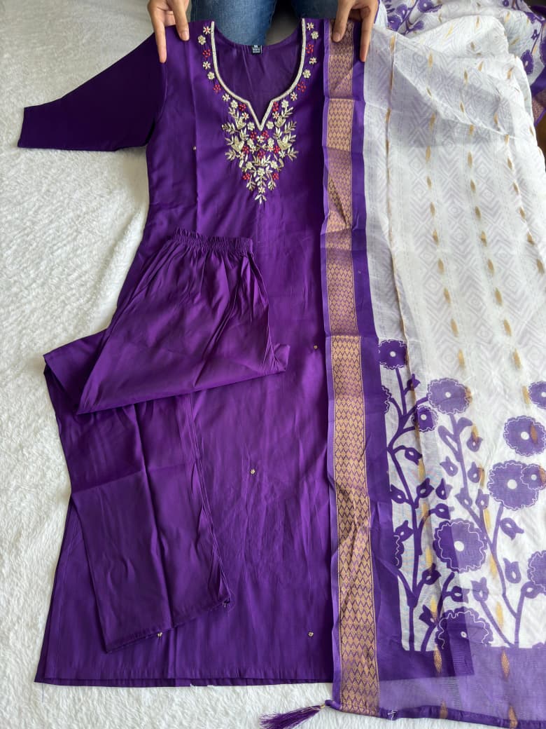 Purple Riwaayat Roman Silk Suit Set