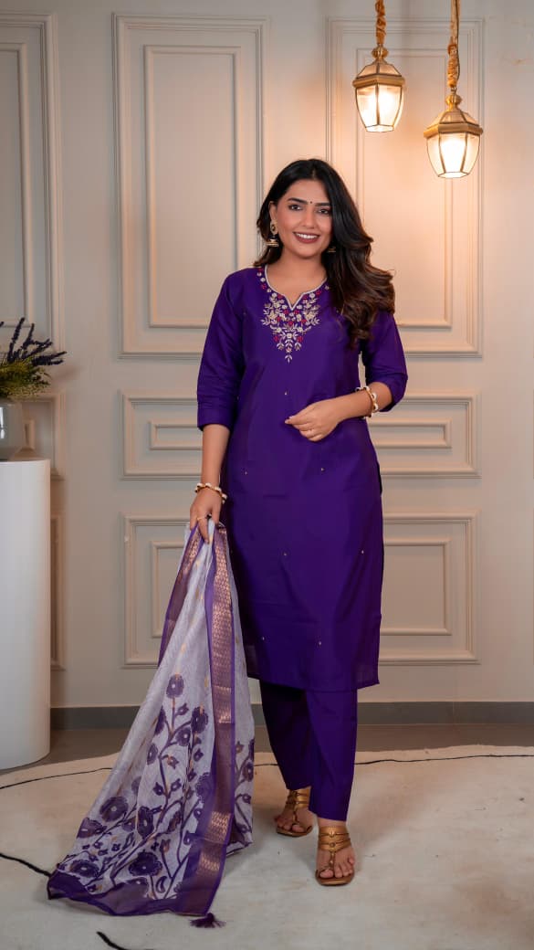 Purple Riwaayat Roman Silk Suit Set