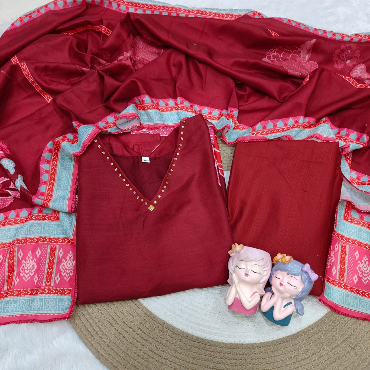 Maroon VastraSaaz Muslin Dupatta Set