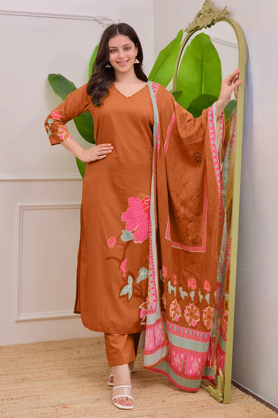 Dark Orange VastraSaaz Muslin Dupatta Set