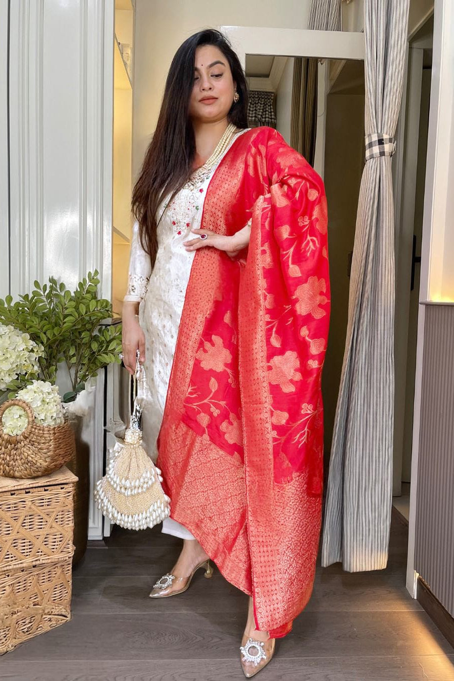 Shwet Damini Chanderi Jacquard Suit Set