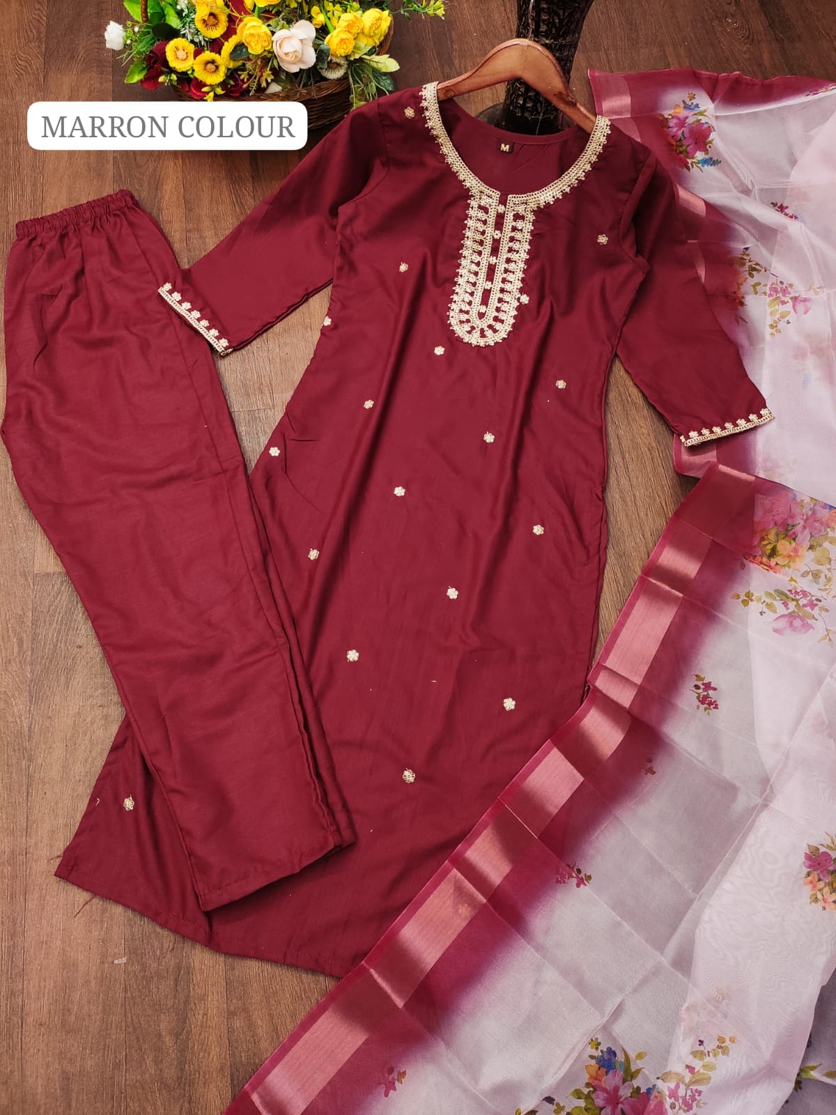 Naira Trendy Organza Kurta Pant And Dupatta Set