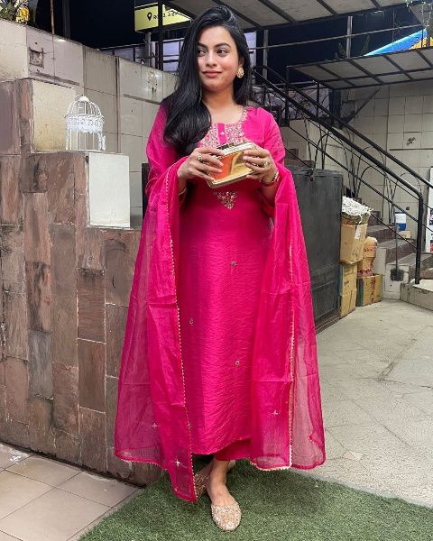 Pink Viscose Chanderi Suit Set