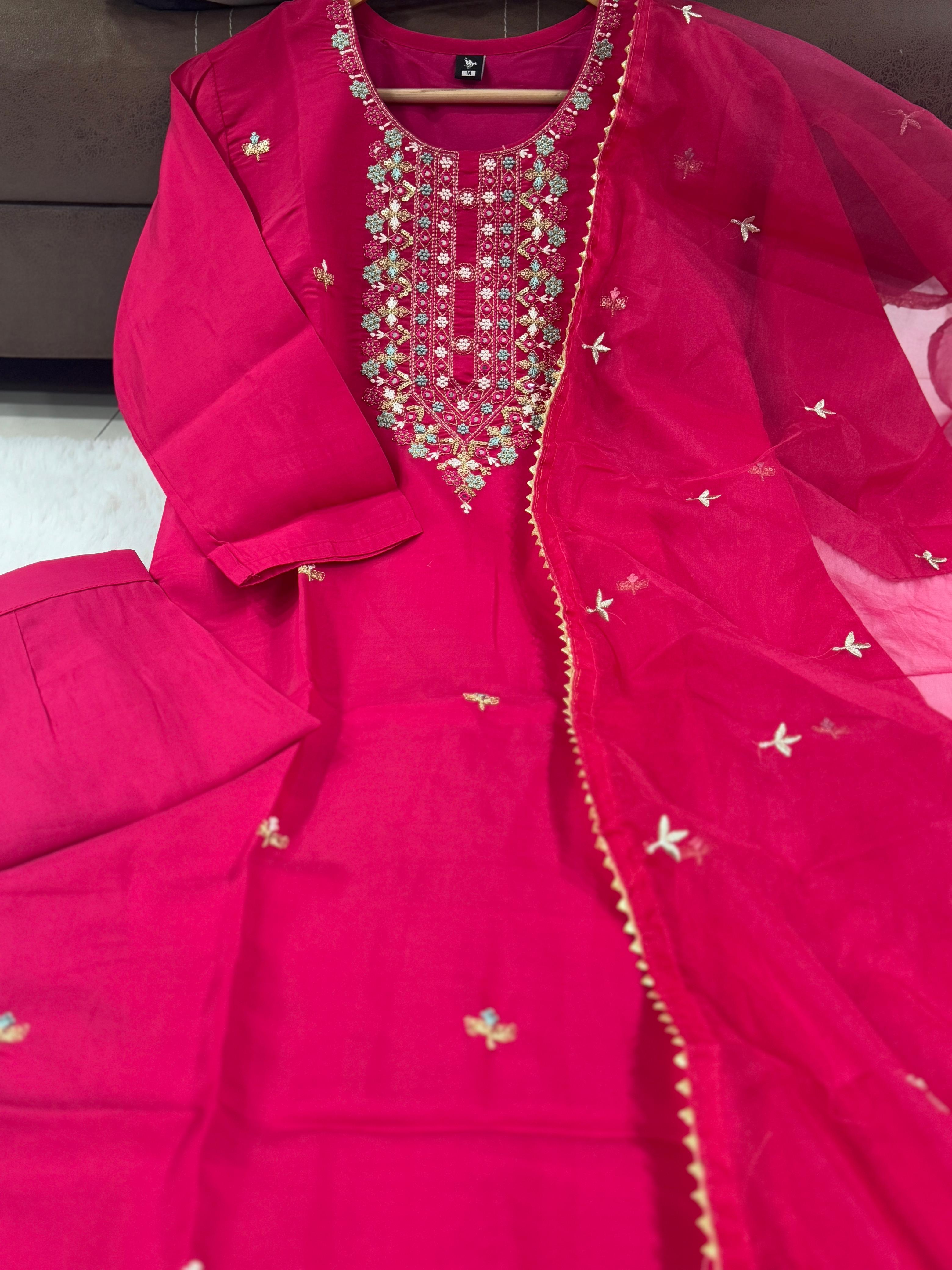 Pink Viscose Chanderi Suit Set