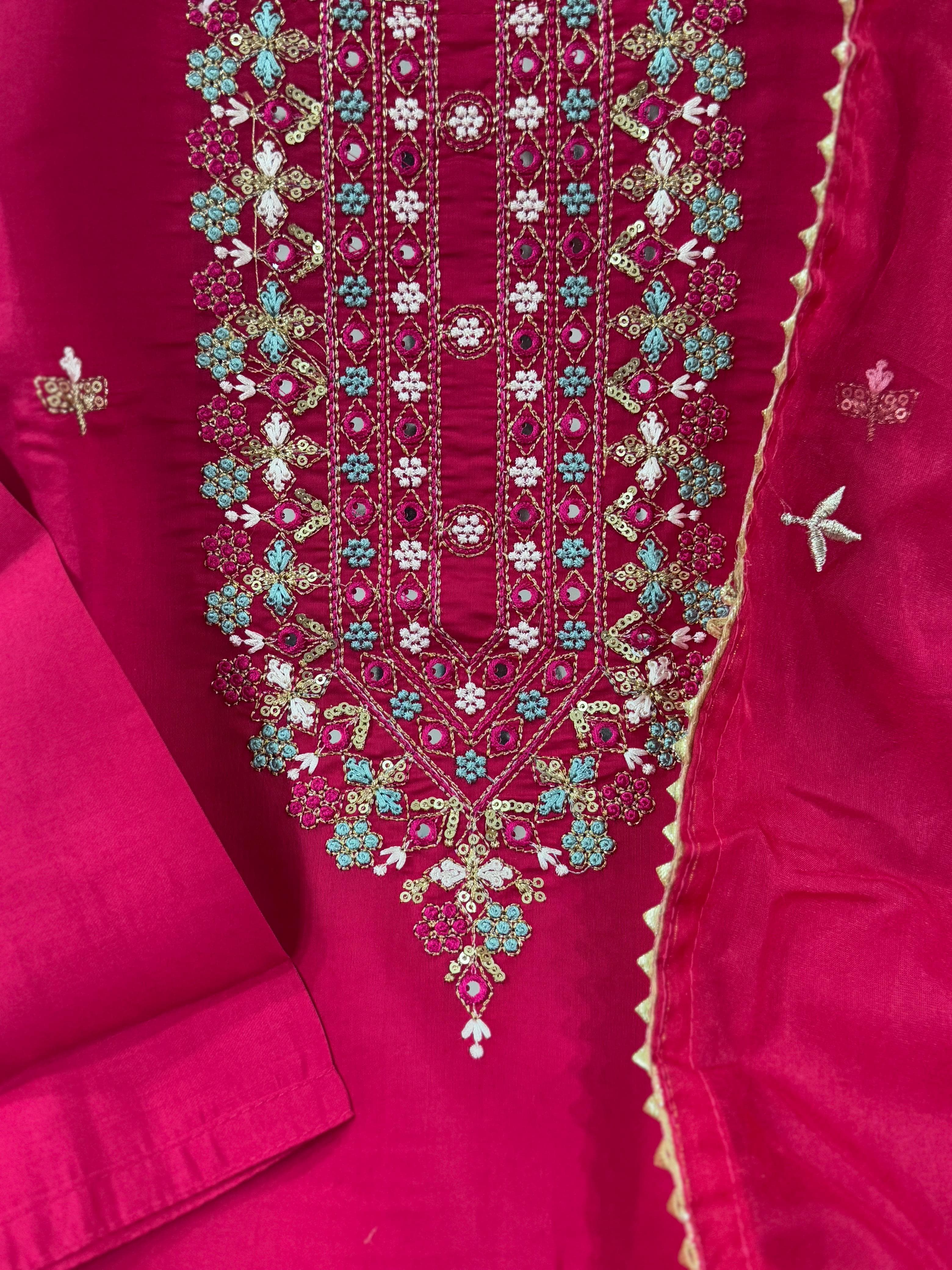 Pink Viscose Chanderi Suit Set