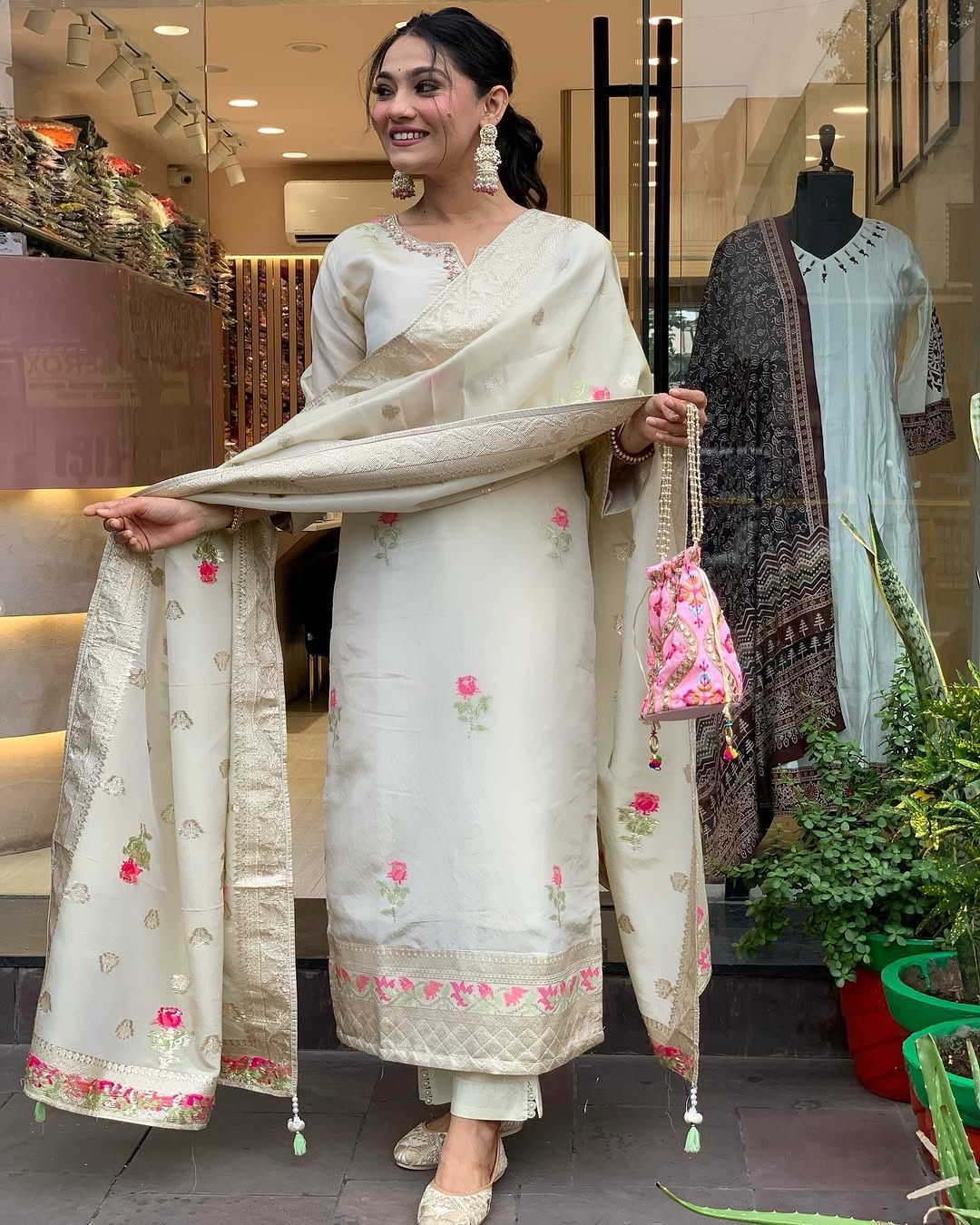 Beige Shehzadi Jacquard Suit Set