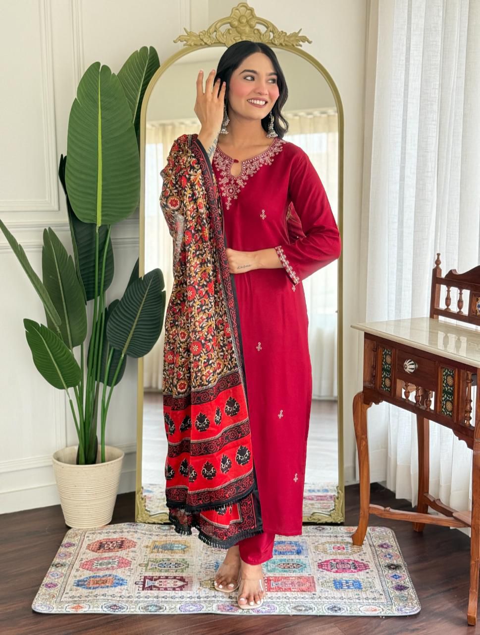 Red Rivaa Embroidery Kurta Set