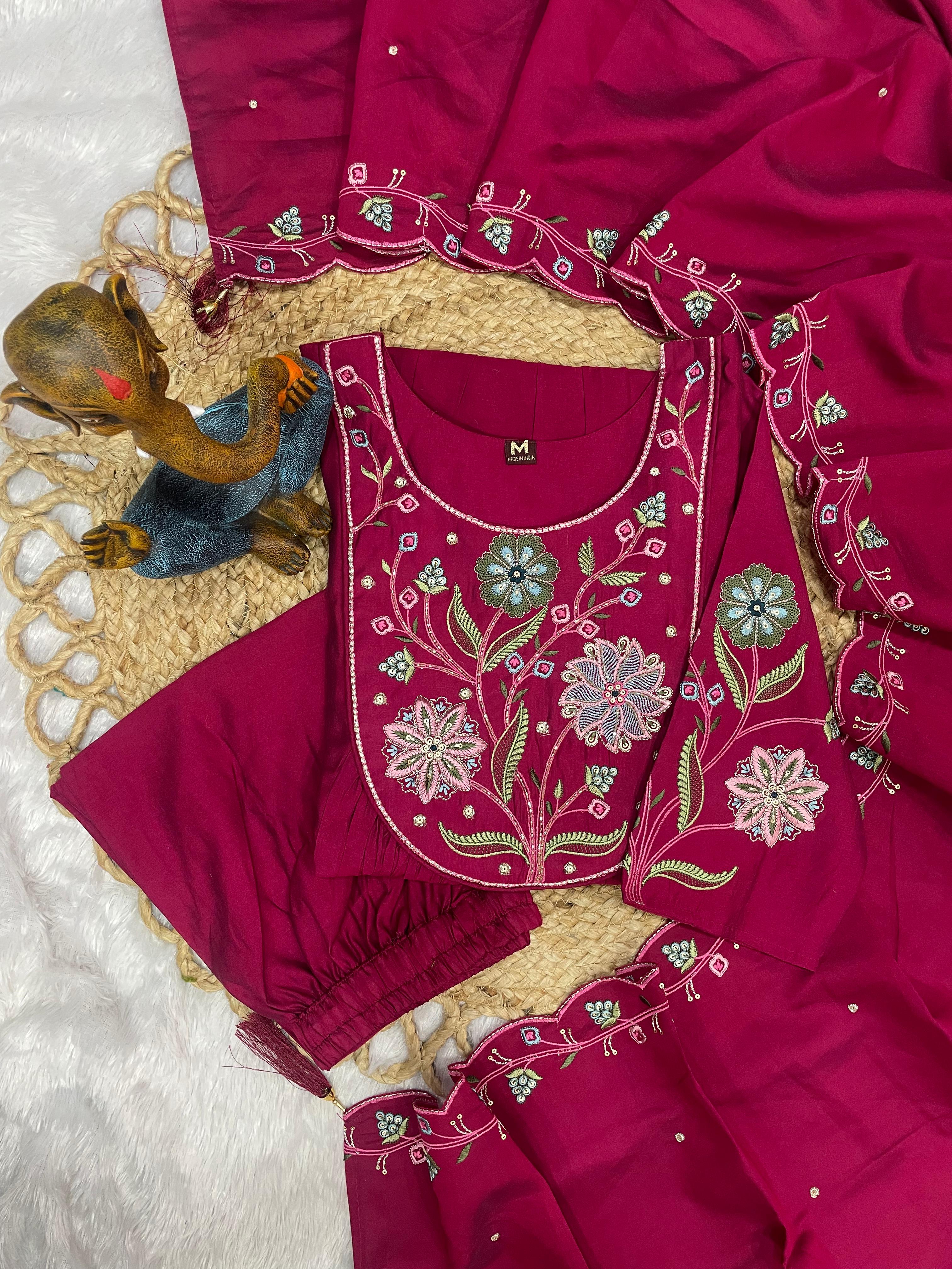 Amber Glow Silk Anarkali Pant Dupatta Set