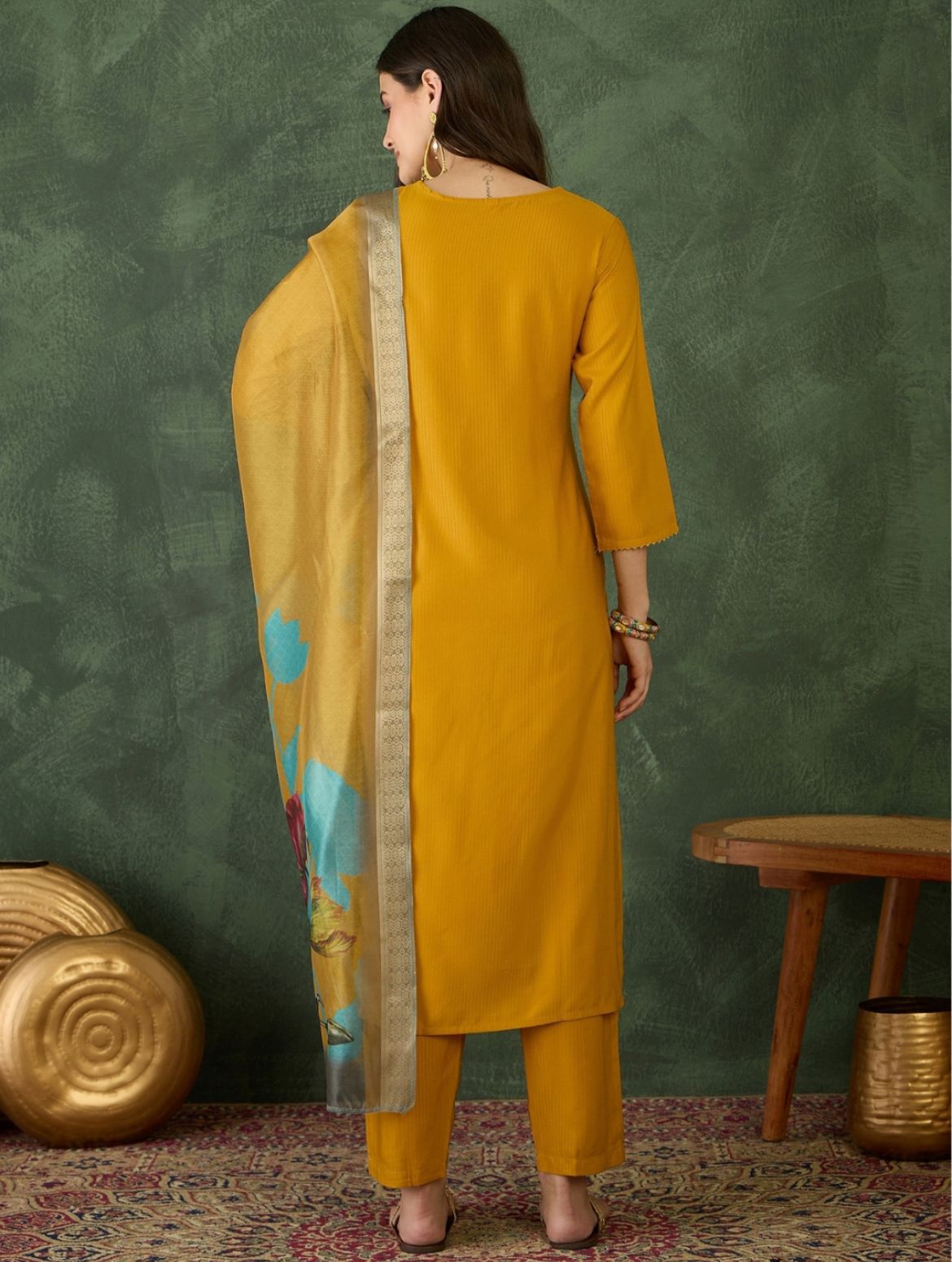 Mustard Noor Rayon Kurta Pant Dupatta Set