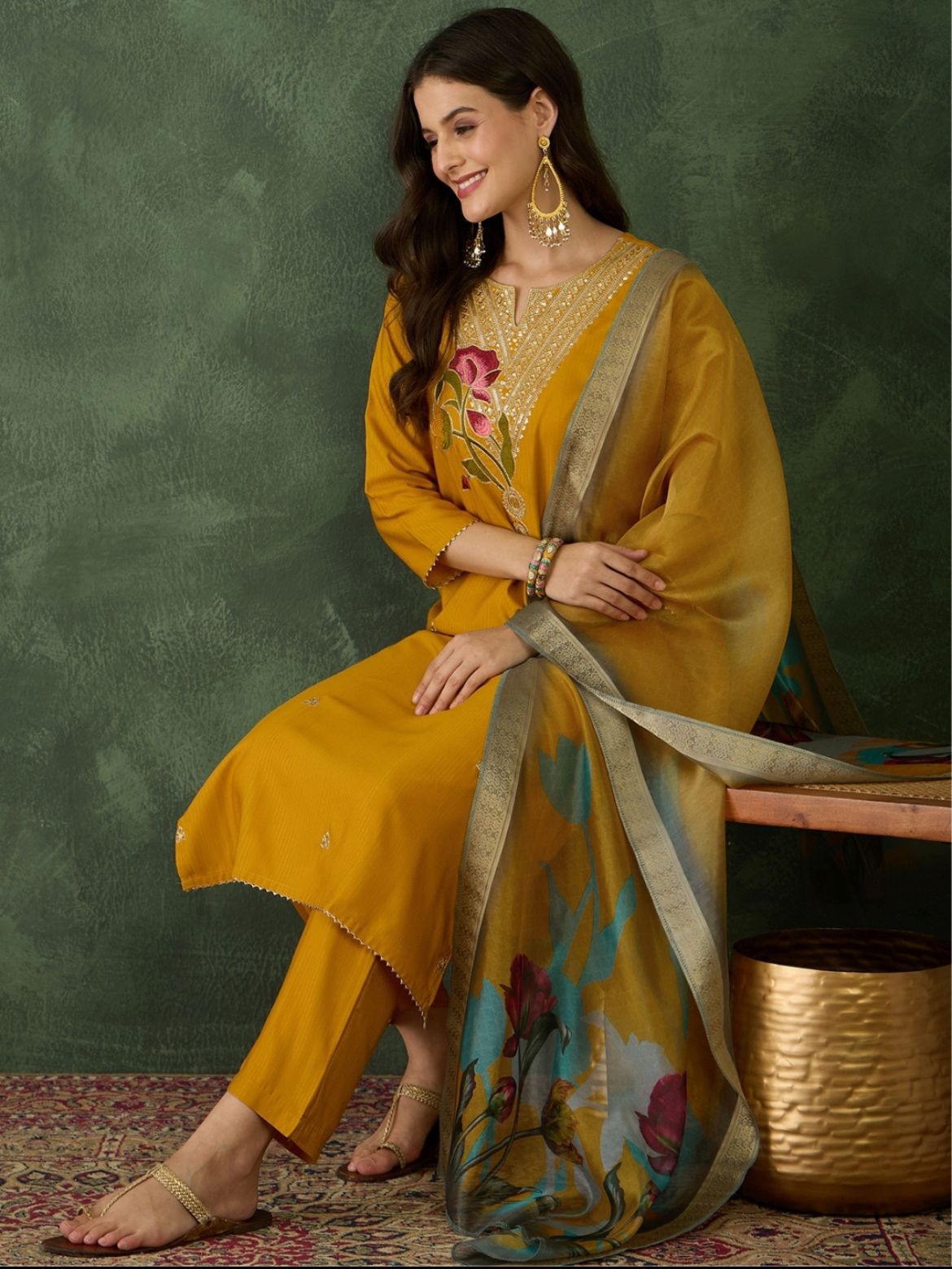 Mustard Noor Rayon Kurta Pant Dupatta Set