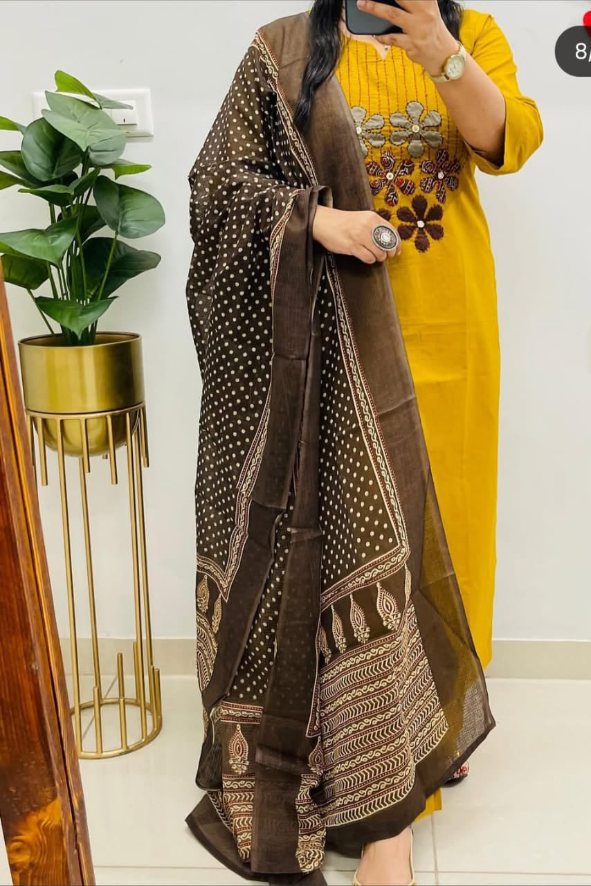 AgniSaaz A-Line Embroidered Cotton Suit Set