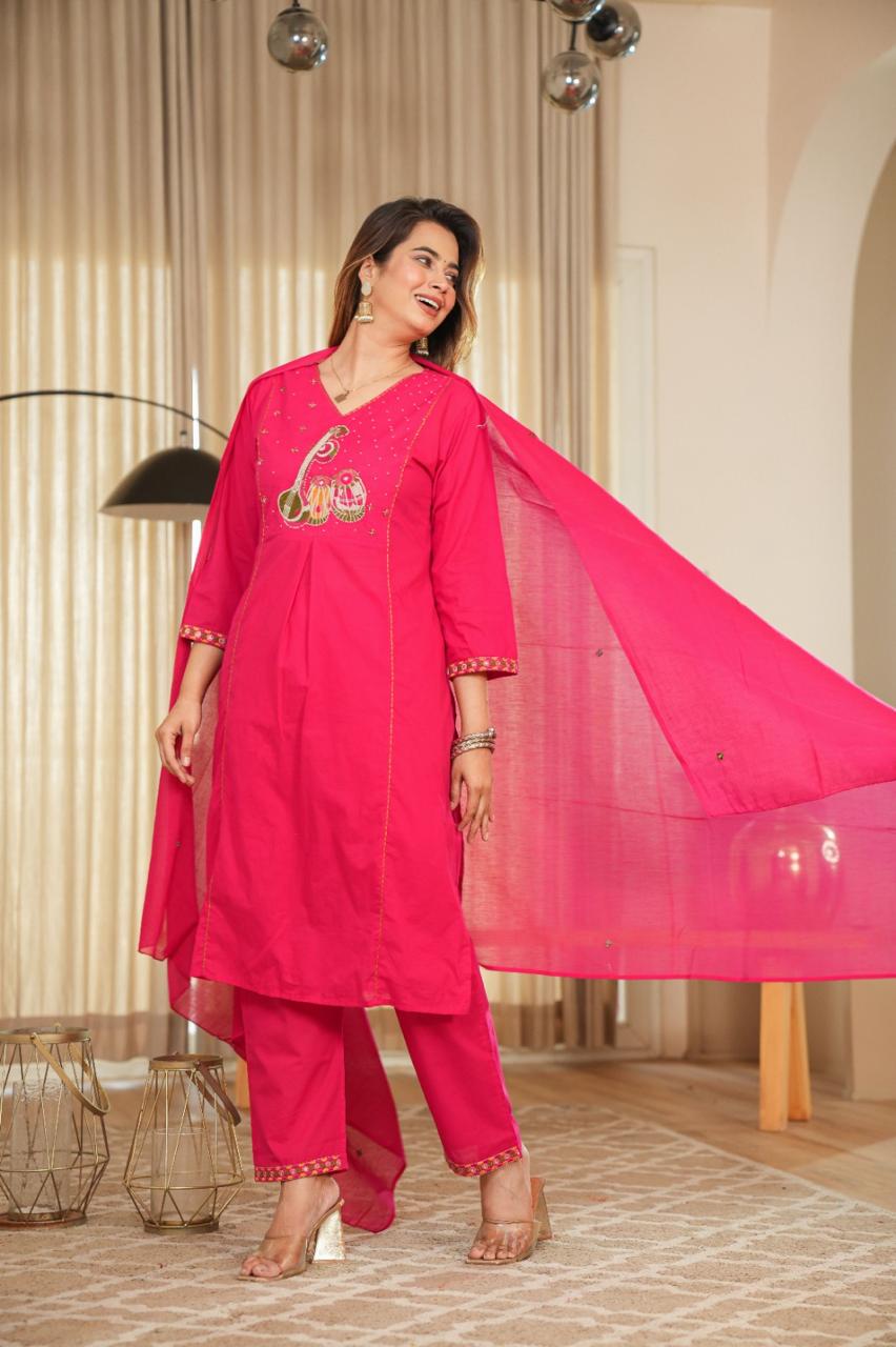 GulabSaaz Pastel Cotton Embroidered Suit Set