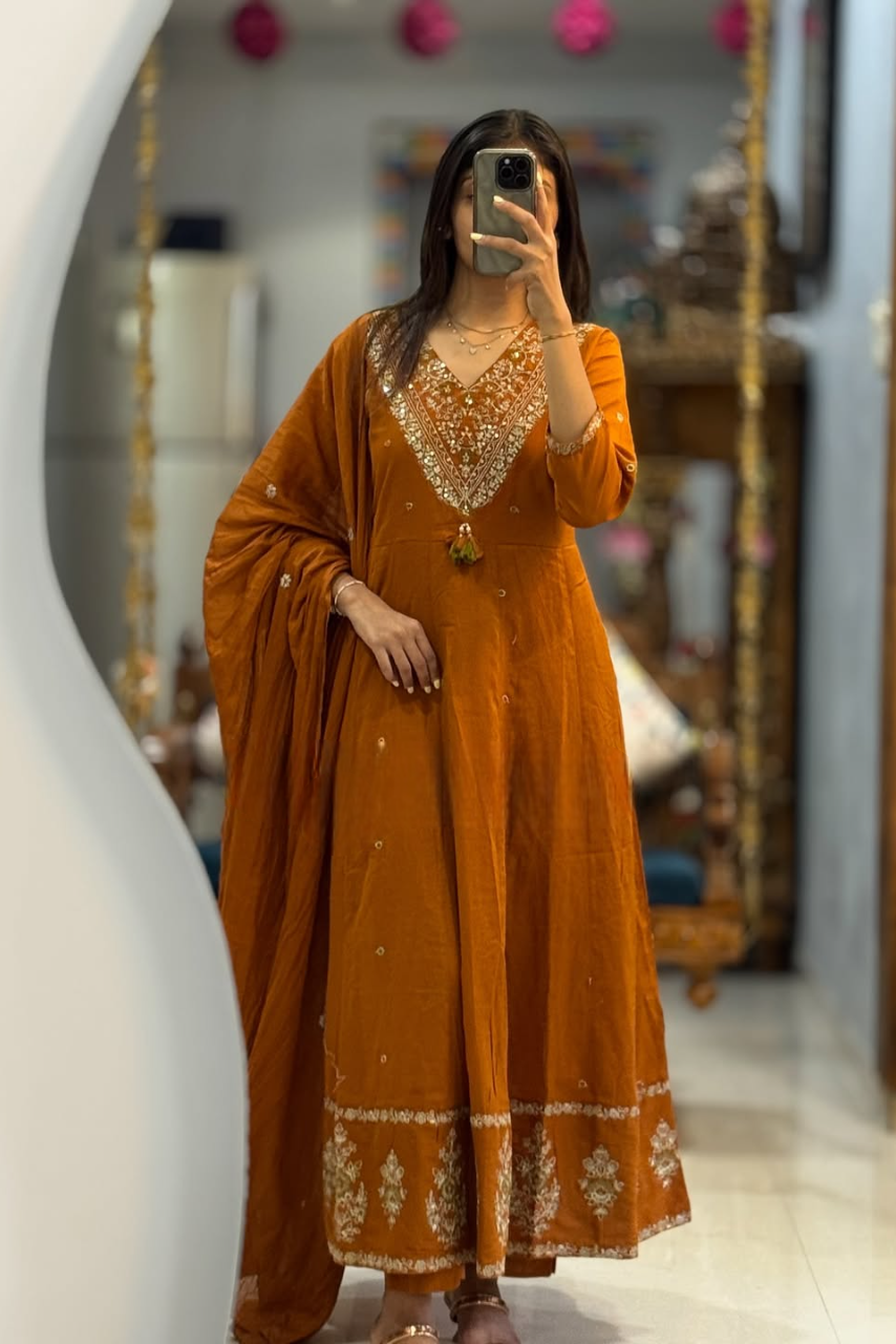 Riwaayat Cotton Mal Embroidered Anarkali Set