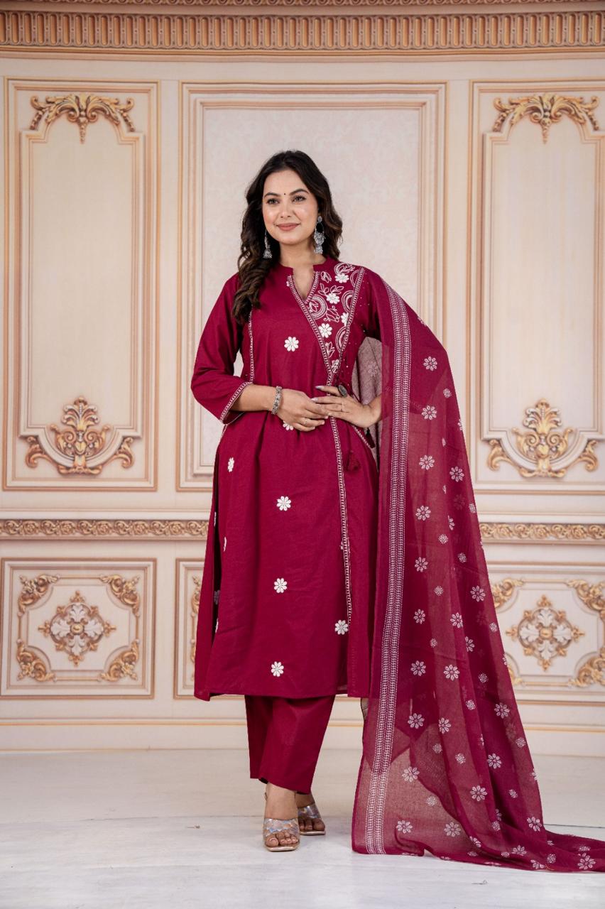 Gulmohar Orange A-Line Cotton Suit Set