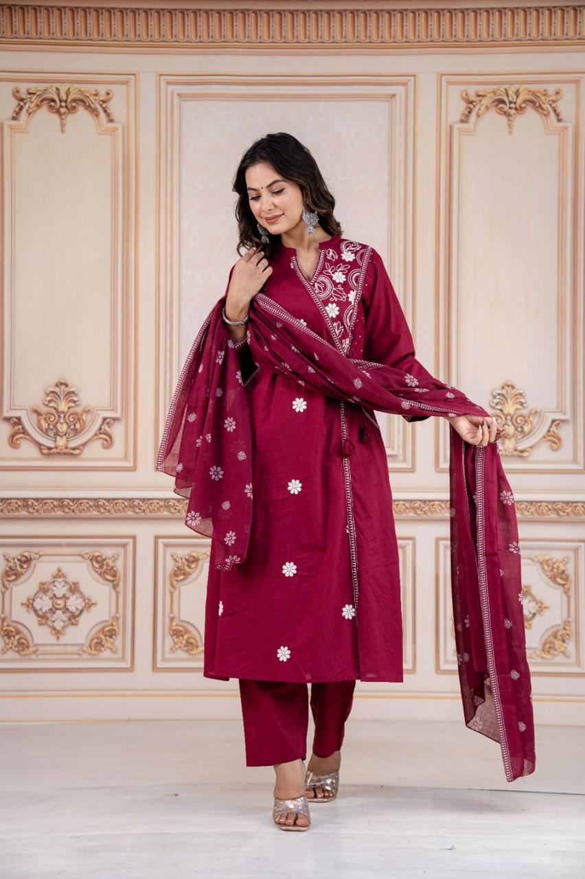 Gulmohar Orange A-Line Cotton Suit Set