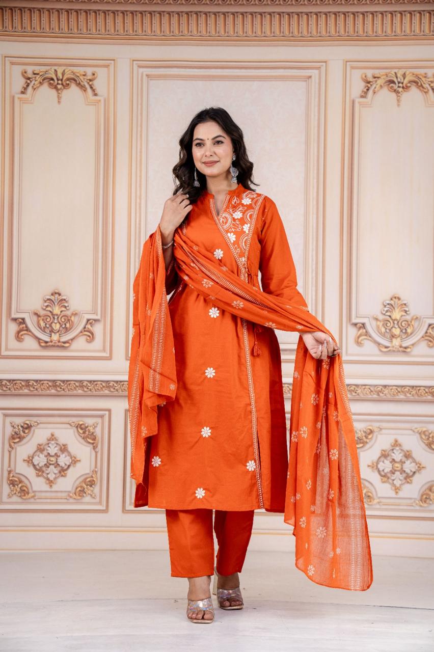 Gulmohar Orange A-Line Cotton Suit Set
