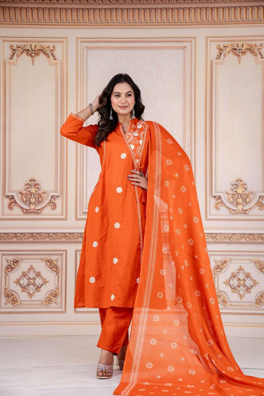 Gulmohar Orange A-Line Cotton Suit Set