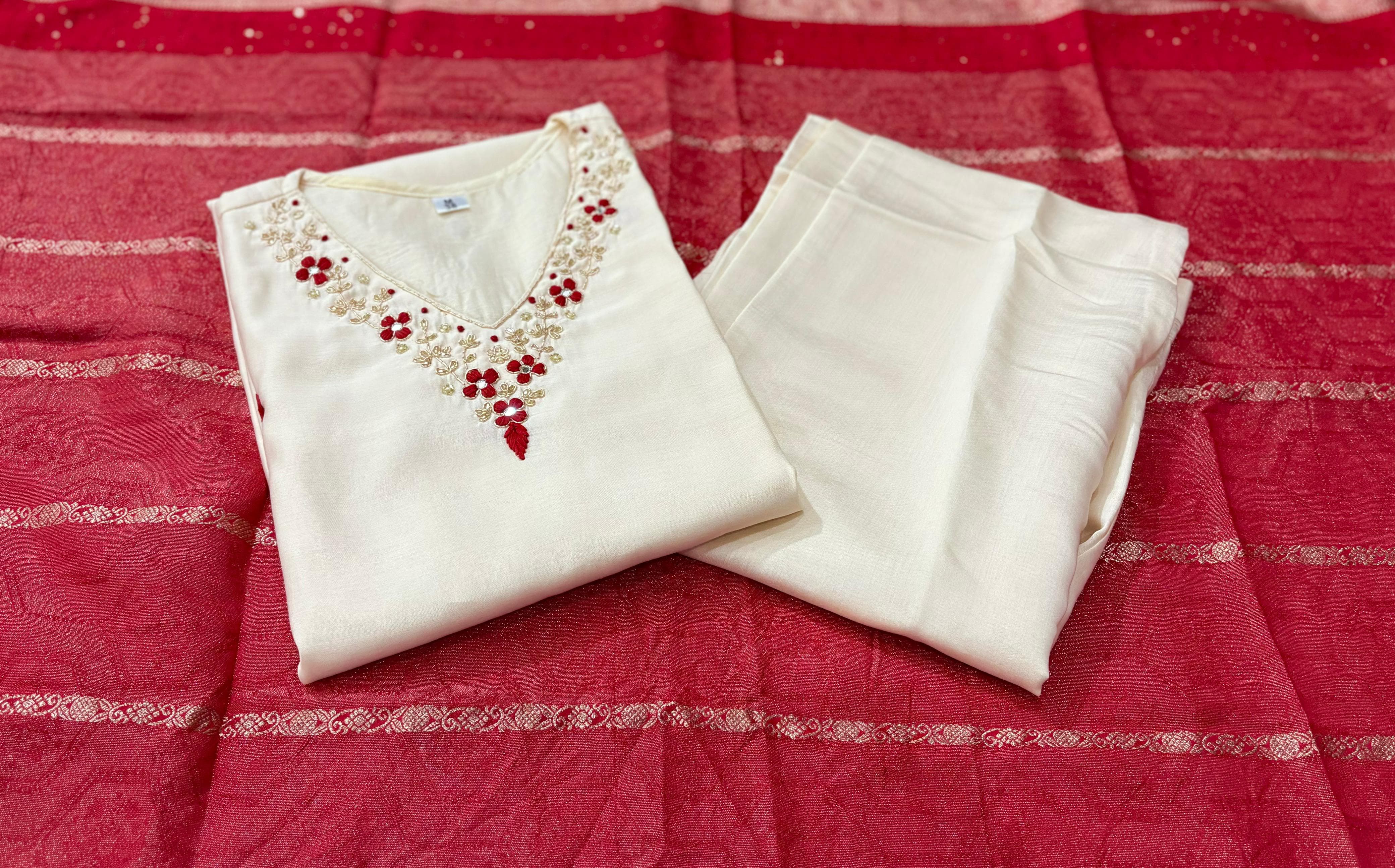 Presenting Our Premium Designer V-Neck Kurti Pant Dupatta Set