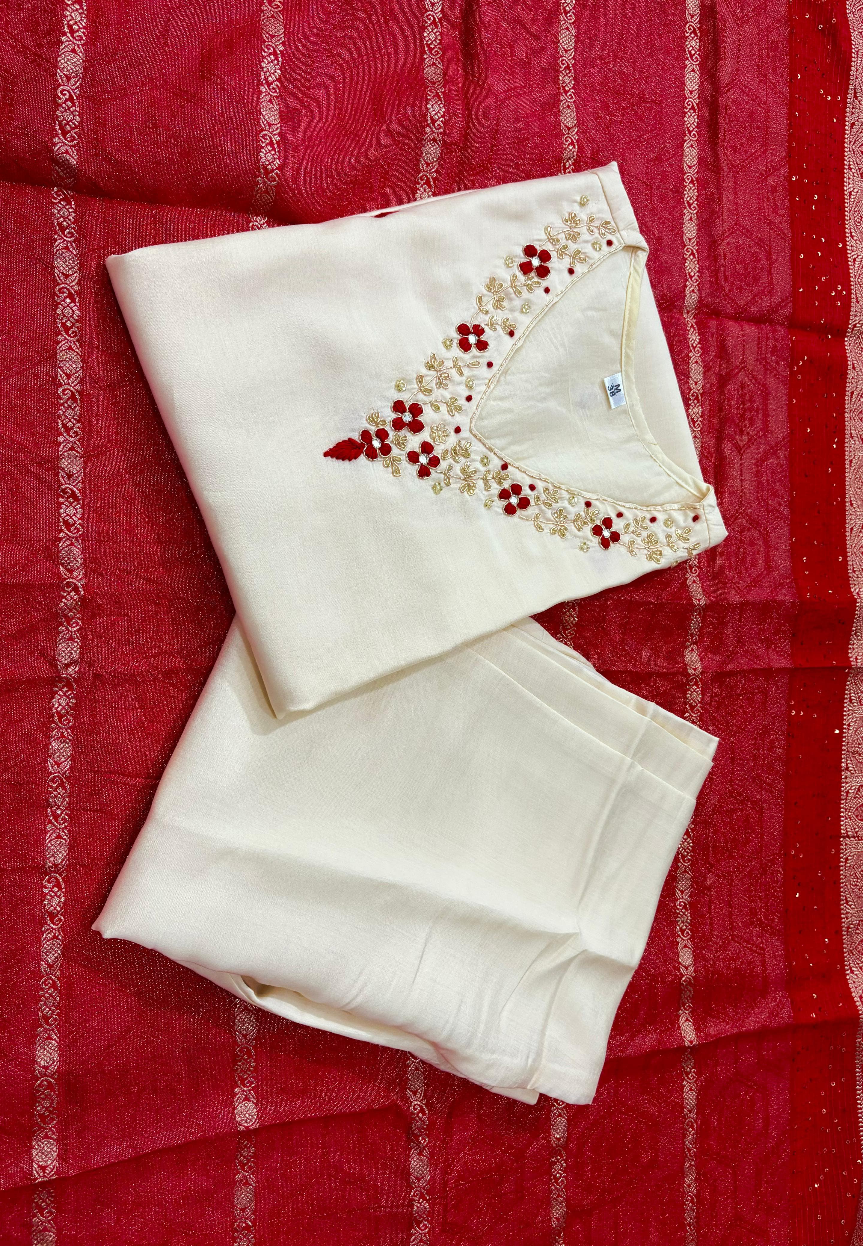 Presenting Our Premium Designer V-Neck Kurti Pant Dupatta Set