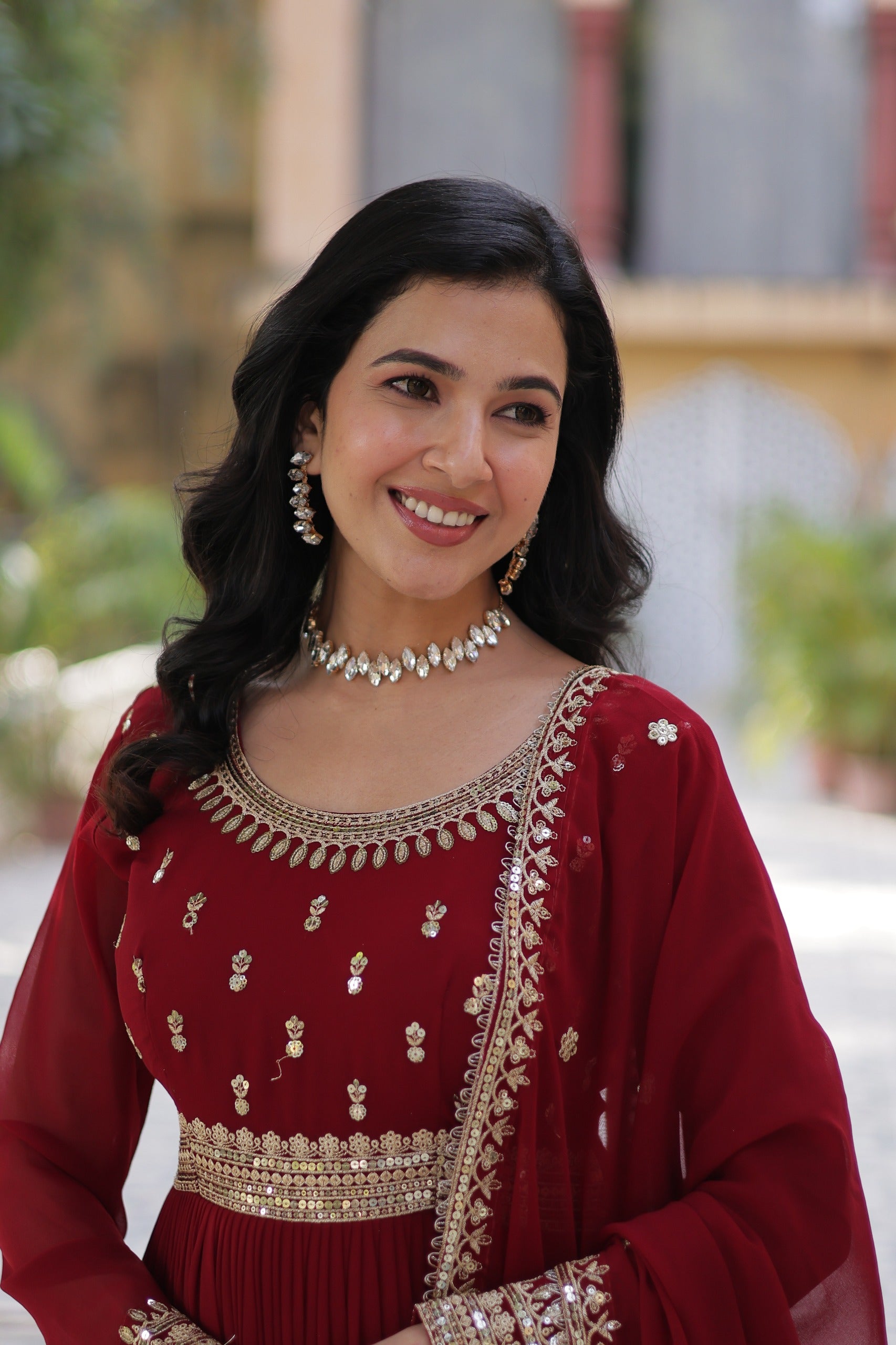 Laal Nargis Faux Blooming Gown with Dupatta