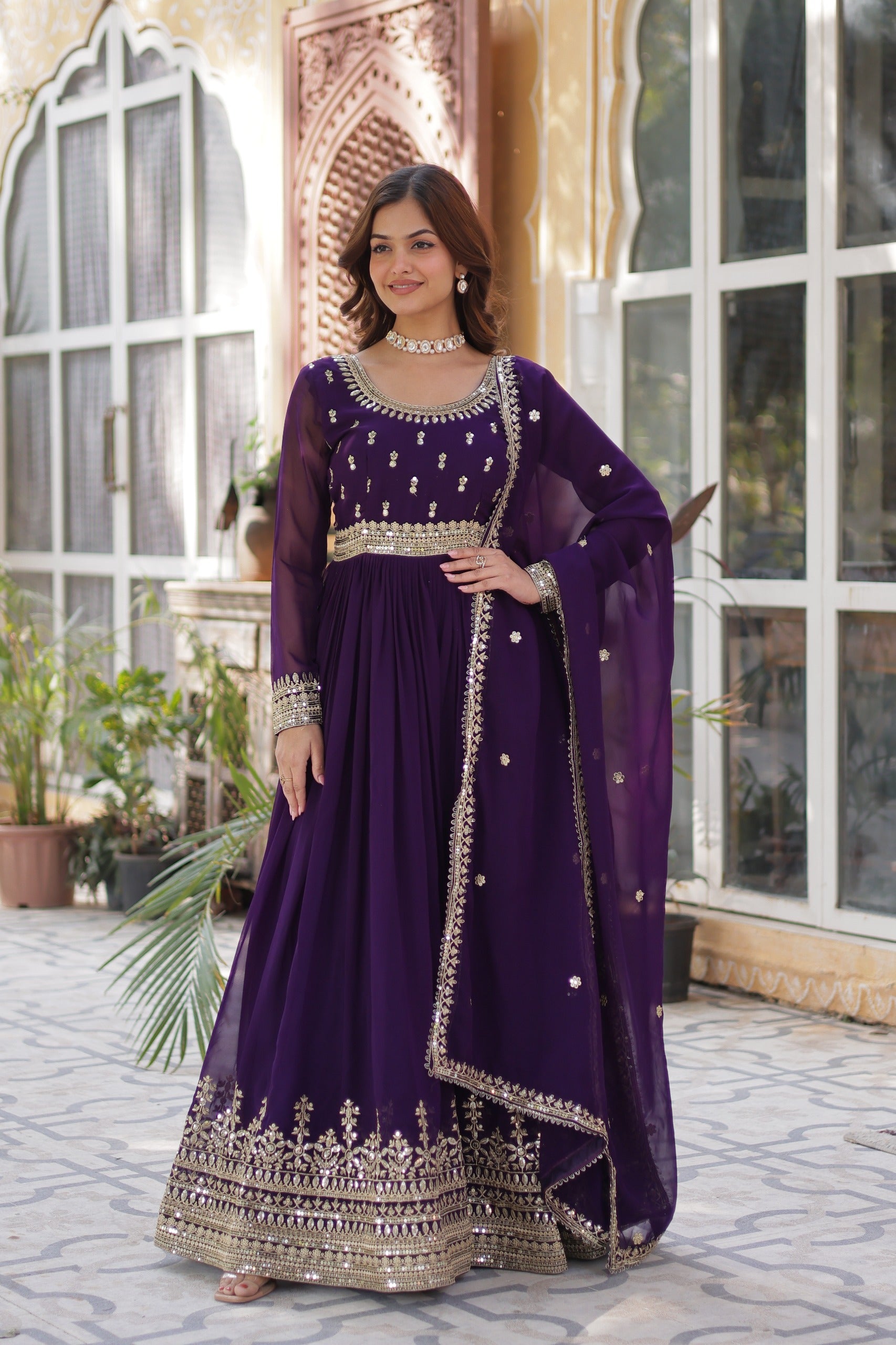 Navy Blue Nargis Faux Blooming Gown with Dupatta
