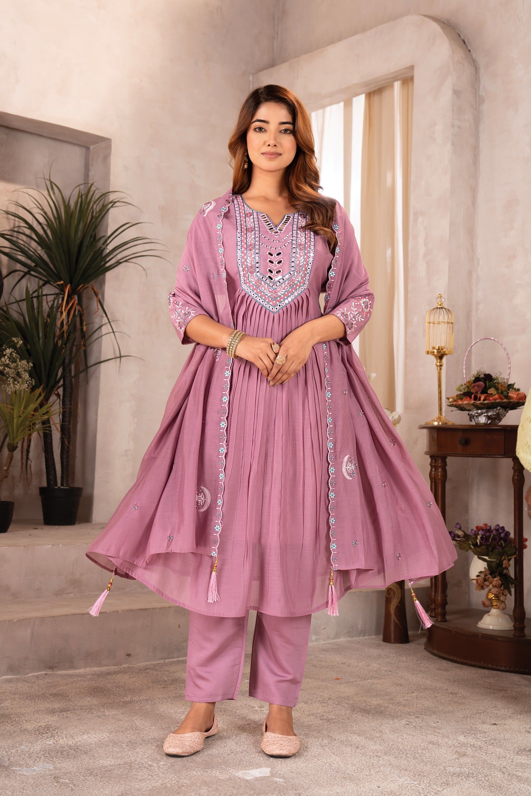 Noor-E-Lavender Mal Chanderi Suit Set