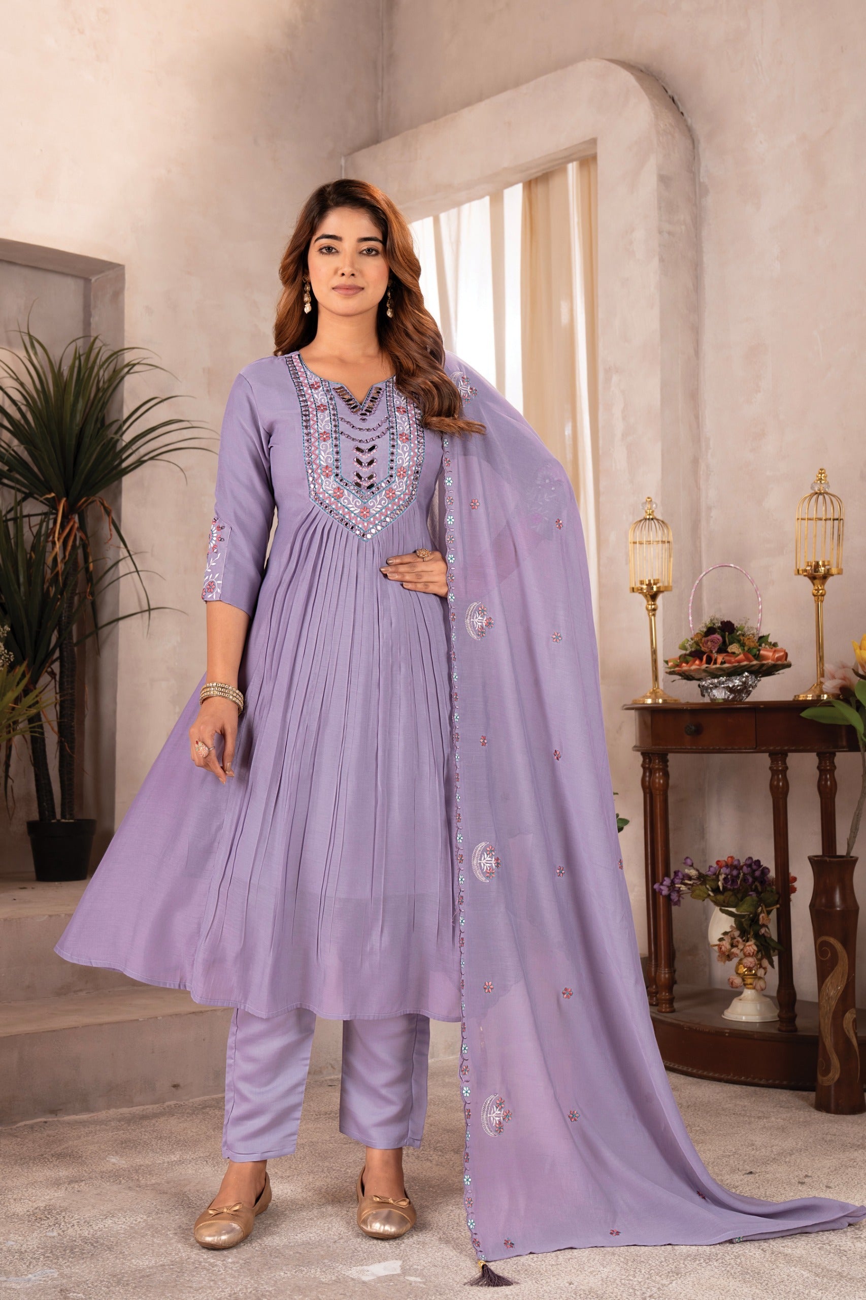 Noor-E-Lavender Mal Chanderi Suit Set