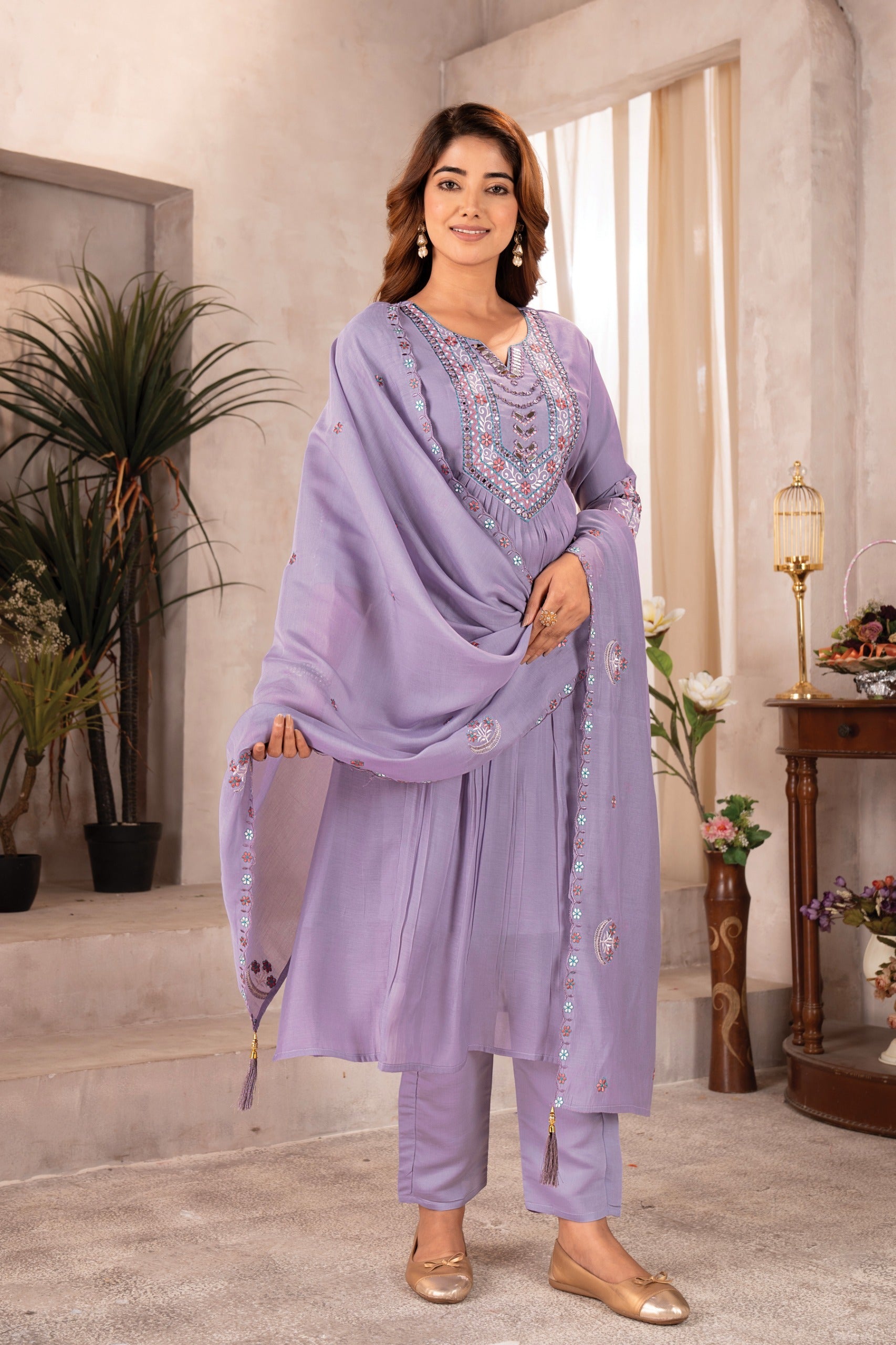 Noor-E-Lavender Mal Chanderi Suit Set