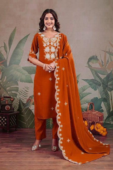 Kumkum Saaj Roman Silk Embroidered Suit Set