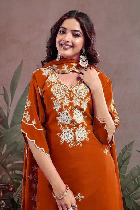 Kumkum Saaj Roman Silk Embroidered Suit Set