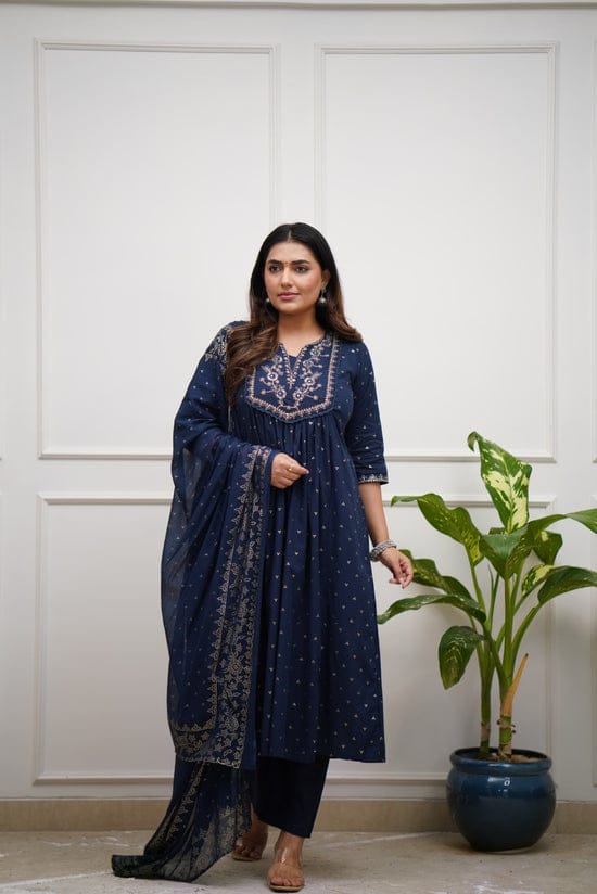 Sahira Hand-Embroidered Cotton Anarkali Suit Set