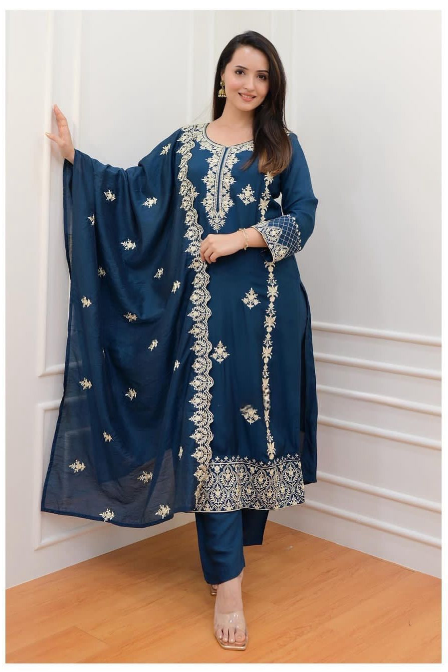 Grace Reyon Embroidered Kurti Pant Set