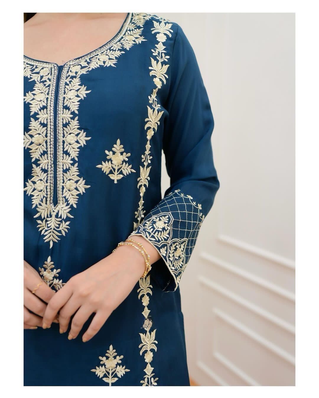 Grace Reyon Embroidered Kurti Pant Set