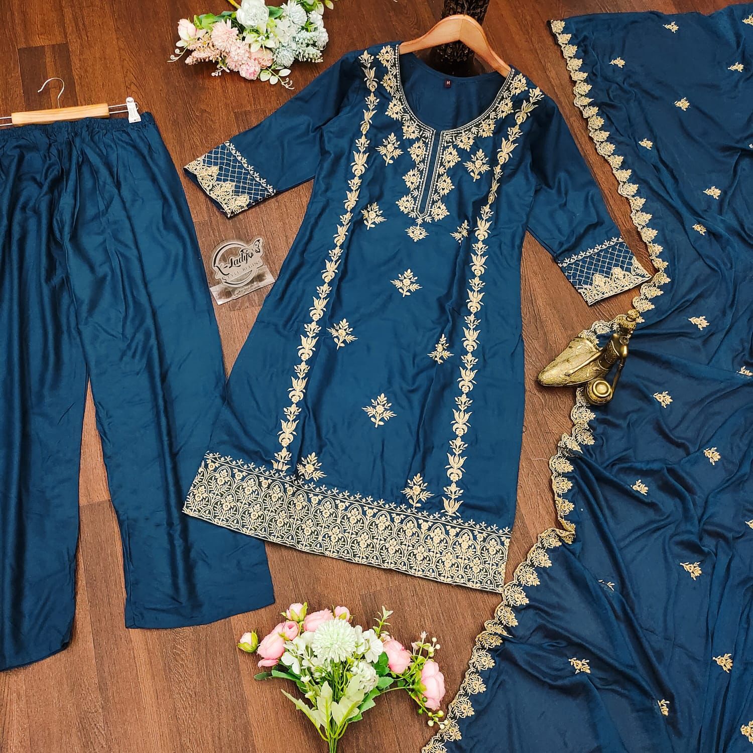Grace Reyon Embroidered Kurti Pant Set