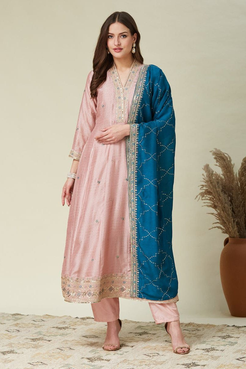 Royal Vichitra Silk Anarkali Kurti Pent Set