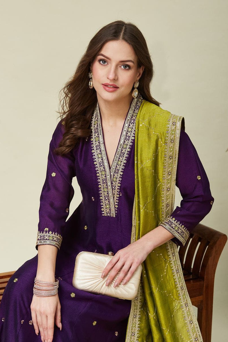 Royal Vichitra Silk Anarkali Kurti Pent Set