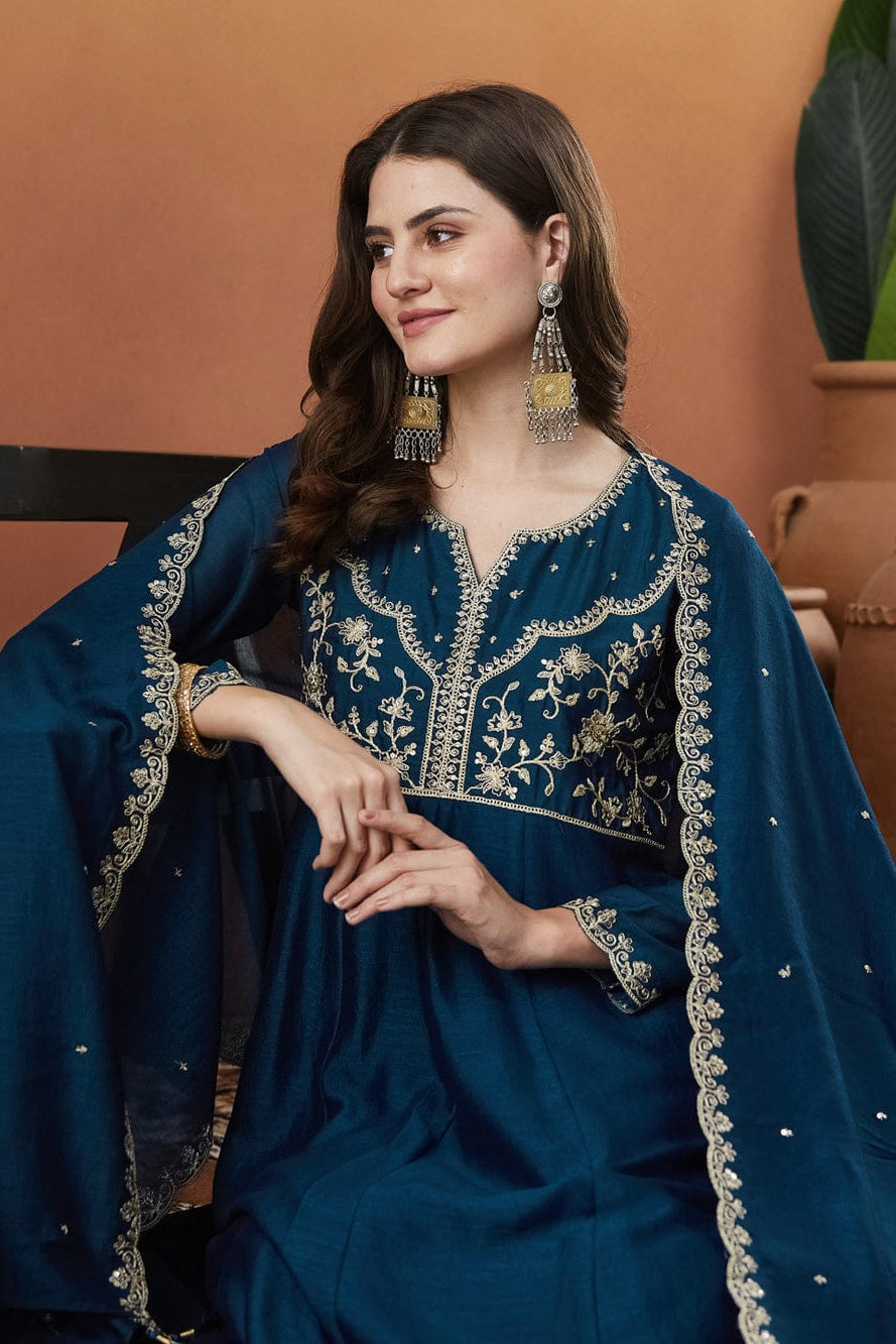 Kanika Morpanki Vichitra Silk Embroidered Kurta Set