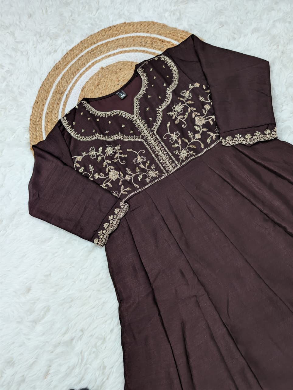 Kanika Brown Vichitra Silk Embroidered Kurta Set