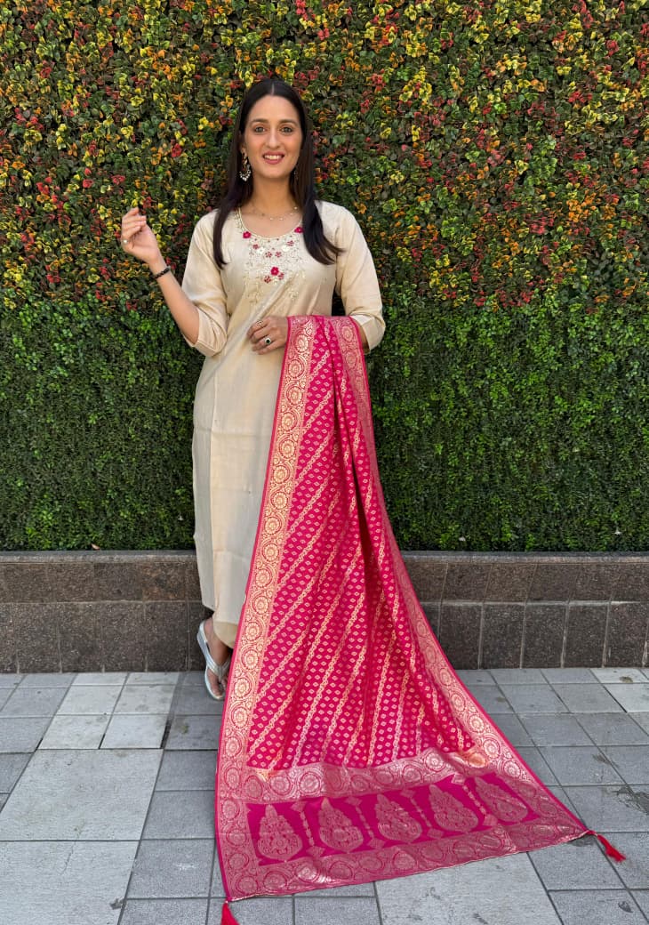 Beige Kohinoor Kurta Pant Dupatta Set