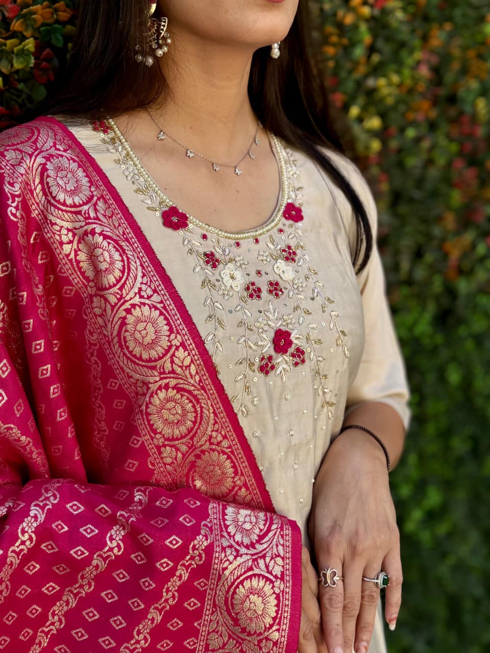Beige Kohinoor Kurta Pant Dupatta Set