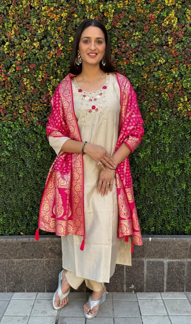 Beige Kohinoor Kurta Pant Dupatta Set