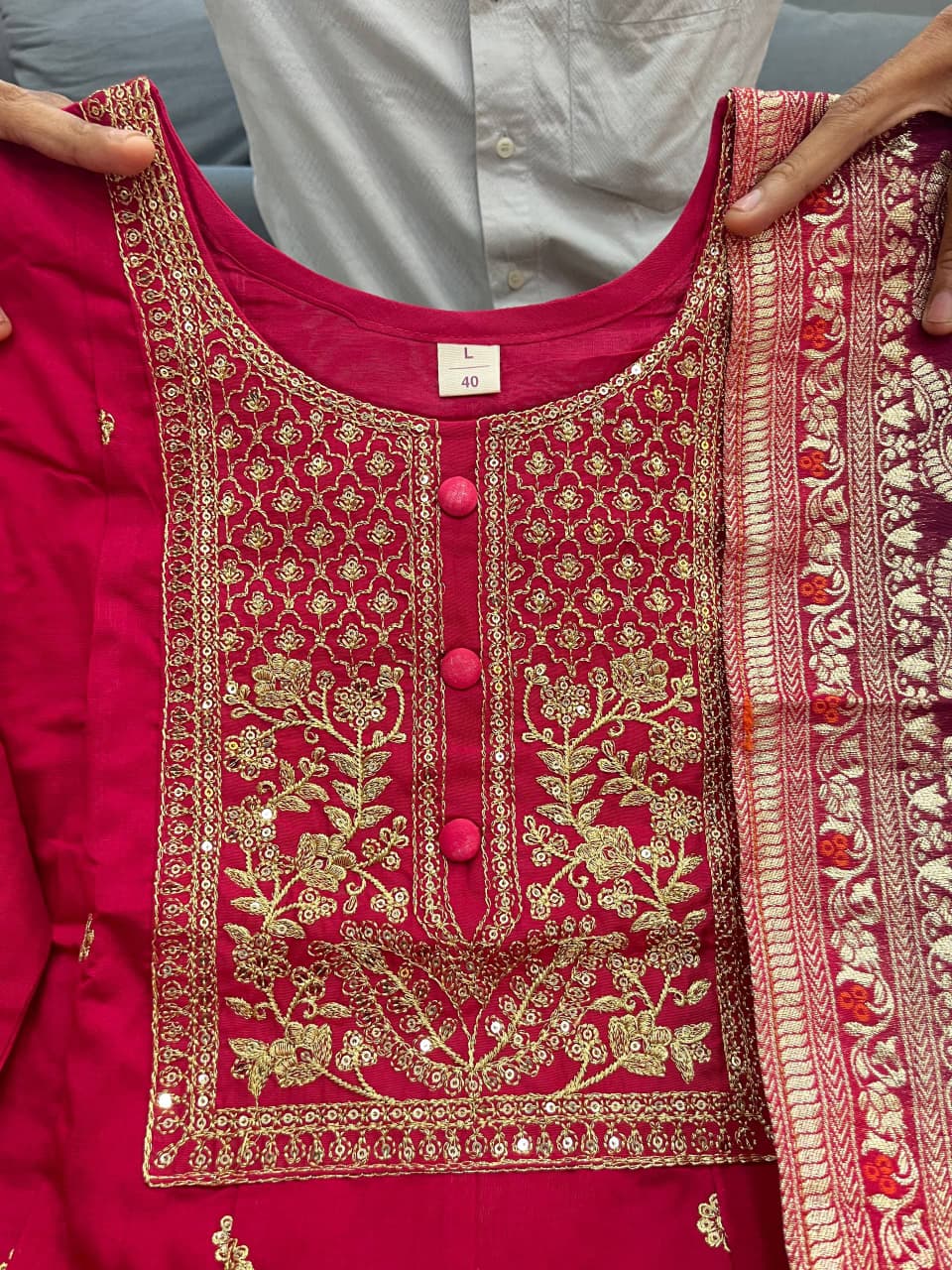 Dark Pink Noor-E-Chandni Anarkali Kurti Pant Dupatta Set