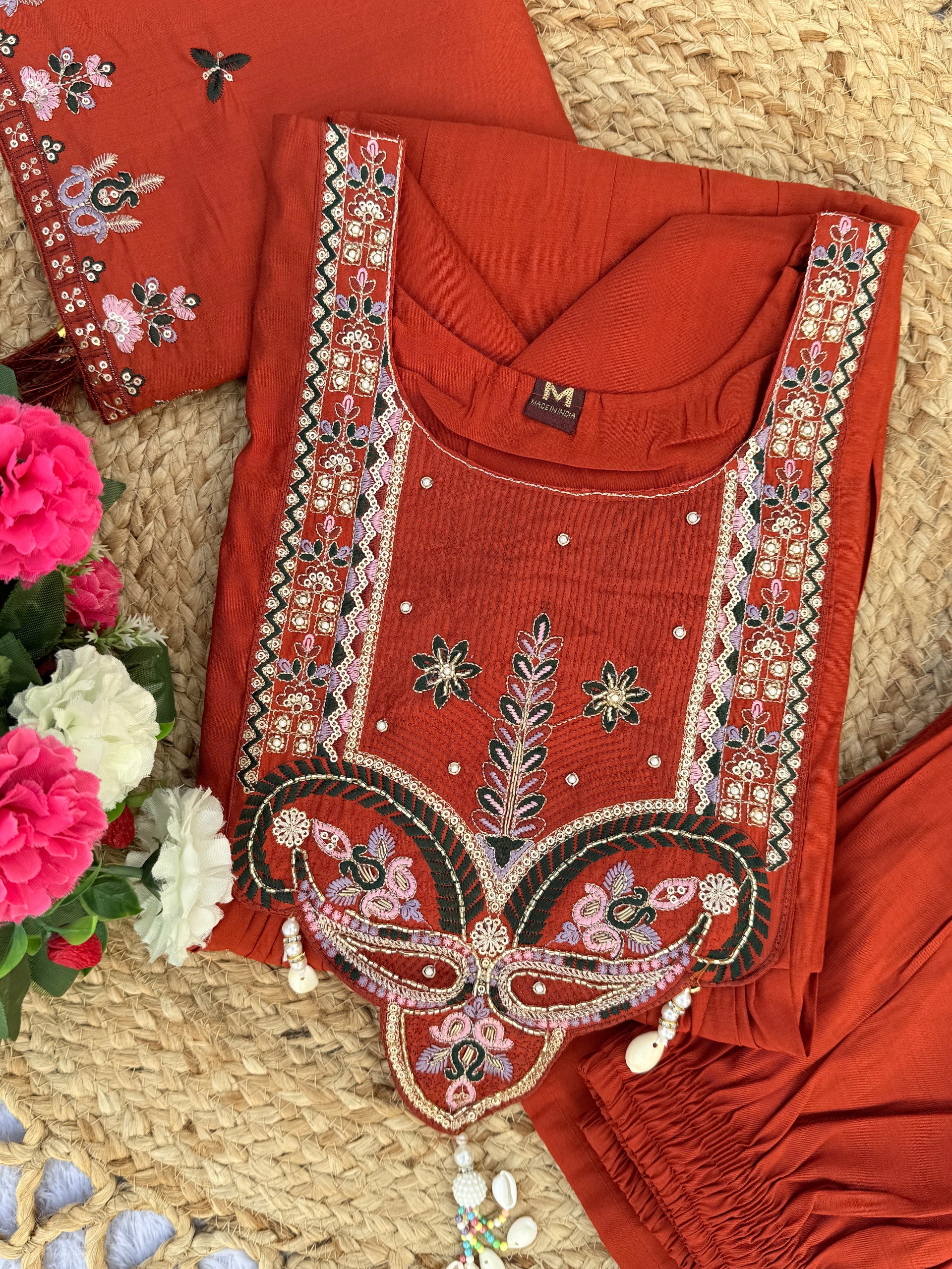 Premium Roman Silk Heavy Embroidered Anarkali Dupatta Set