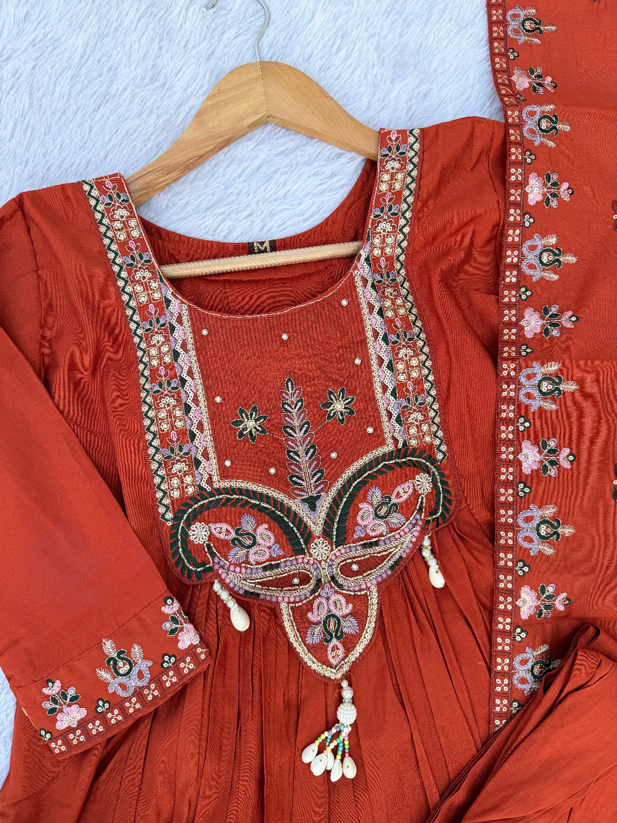 Premium Roman Silk Heavy Embroidered Anarkali Dupatta Set