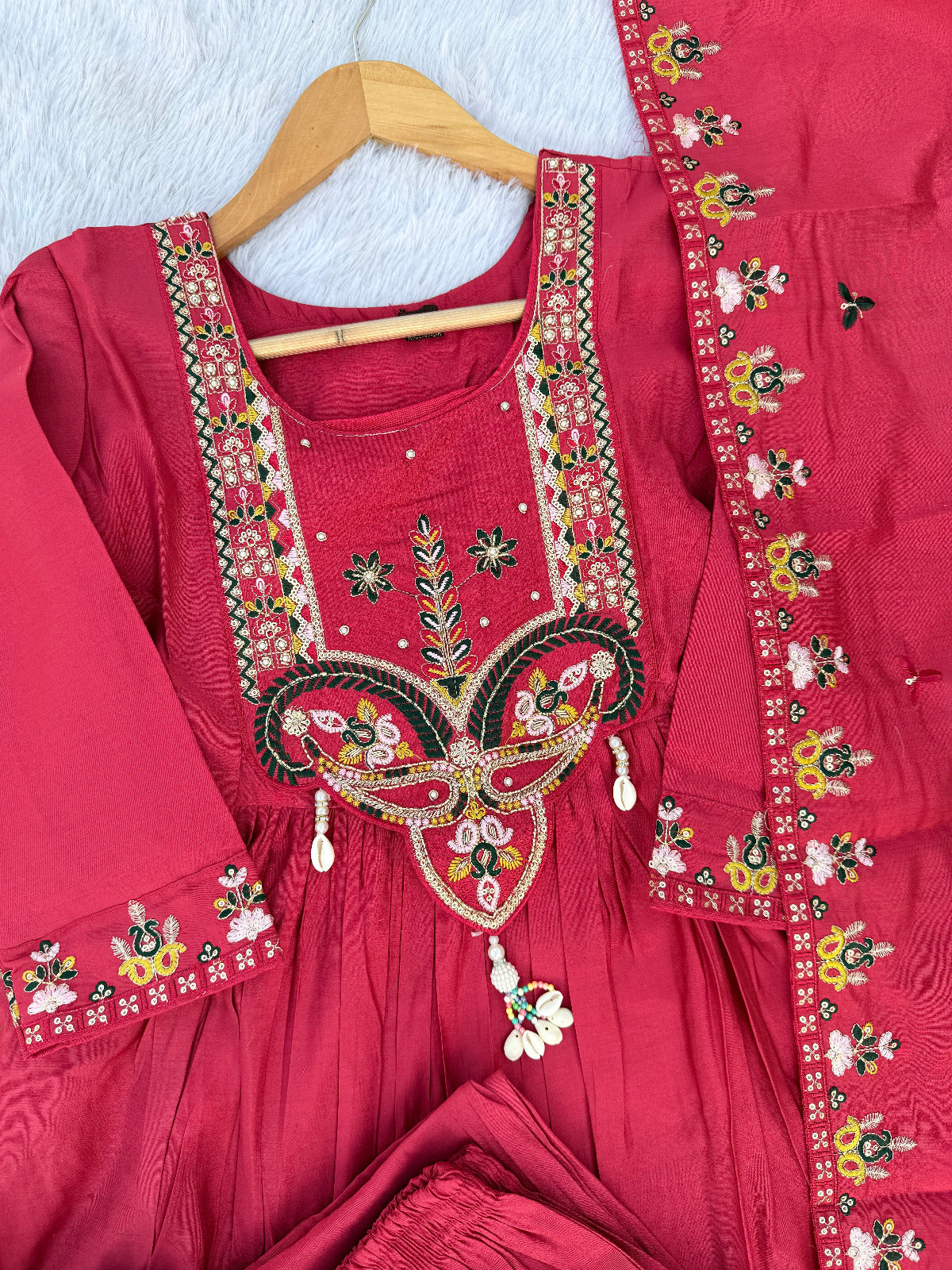 Premium Roman Silk Heavy Embroidered Anarkali Dupatta Set