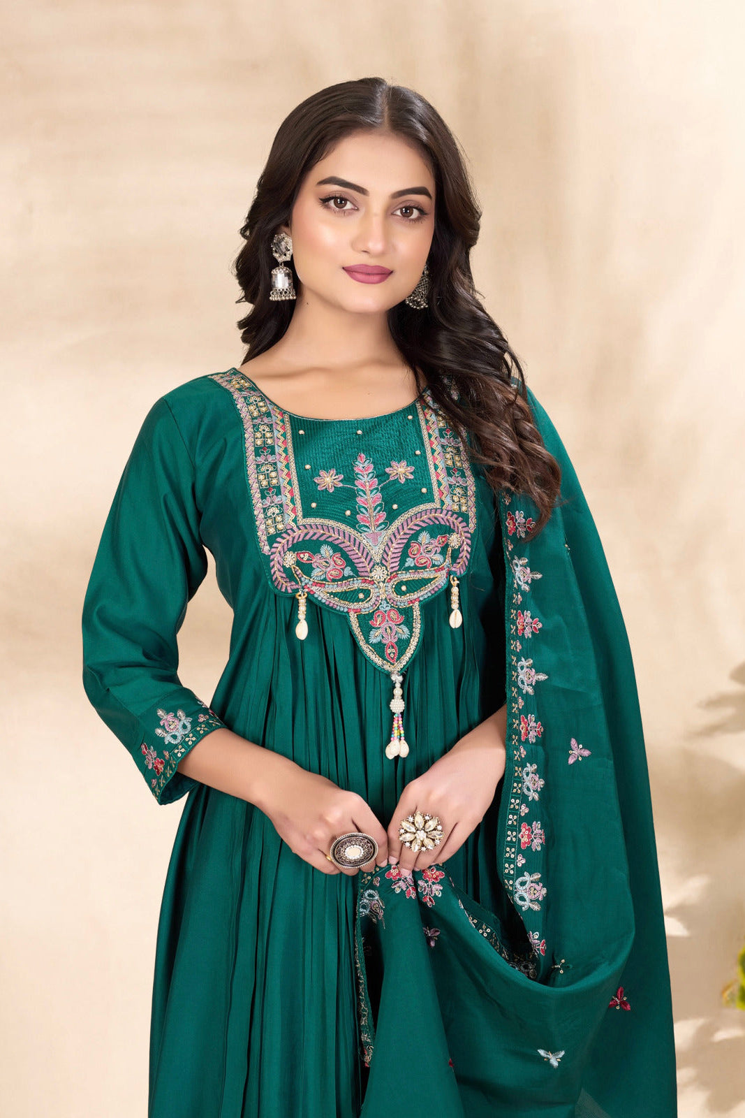 Premium Roman Silk Heavy Embroidered Anarkali Dupatta Set