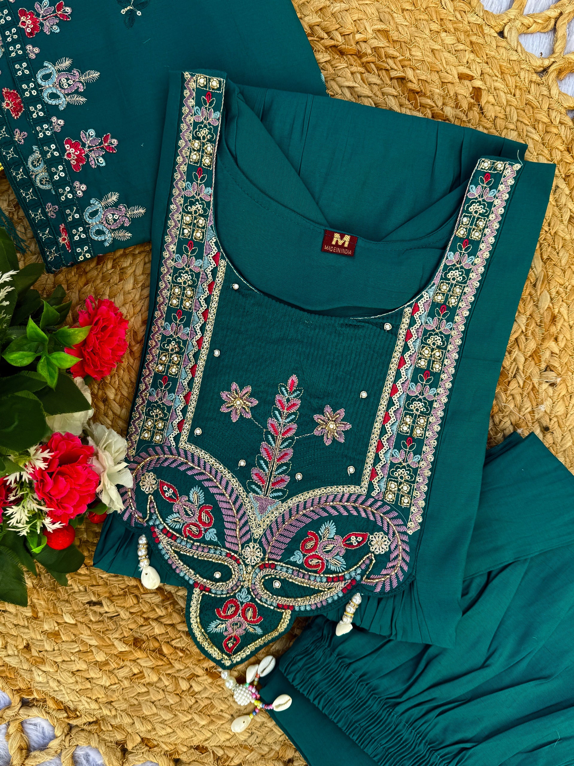 Premium Roman Silk Heavy Embroidered Anarkali Dupatta Set