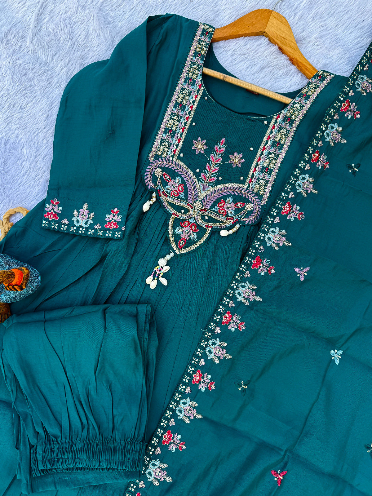 Premium Roman Silk Heavy Embroidered Anarkali Dupatta Set