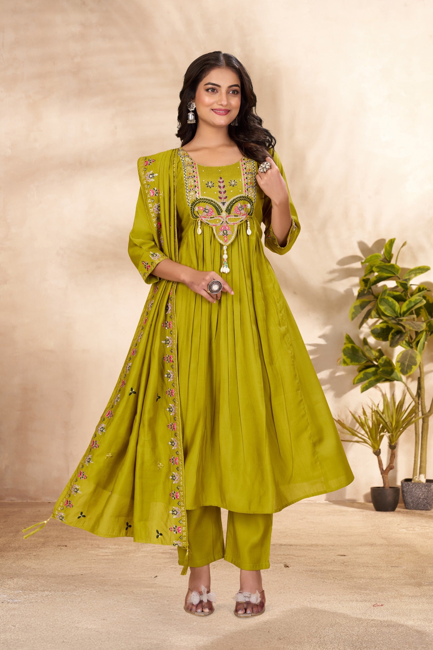 Premium Roman Silk Heavy Embroidered Anarkali Dupatta Set